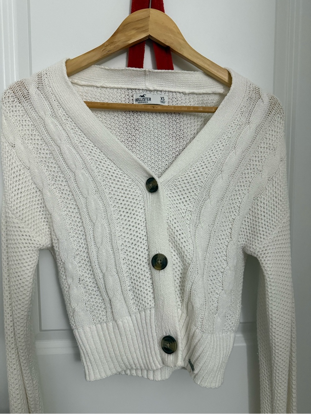 Hollister Cream Cable-Knit Button Cardigan
